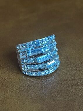 Silver-Tone Multi-Row Crystal Statement Ring - Multi Size